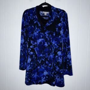 Joseph Ribkoff Women’s Floral Cowl Neck Mini Dress Long Sleeve Blue Black Size 8